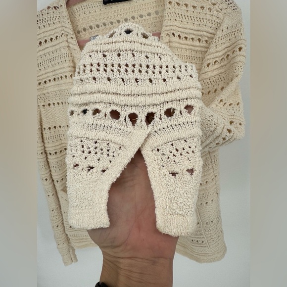 ZARA Crochet Cardigan Patch Pocket Tassel Lagenlook Sweater Size Large - Picture 7 of 14